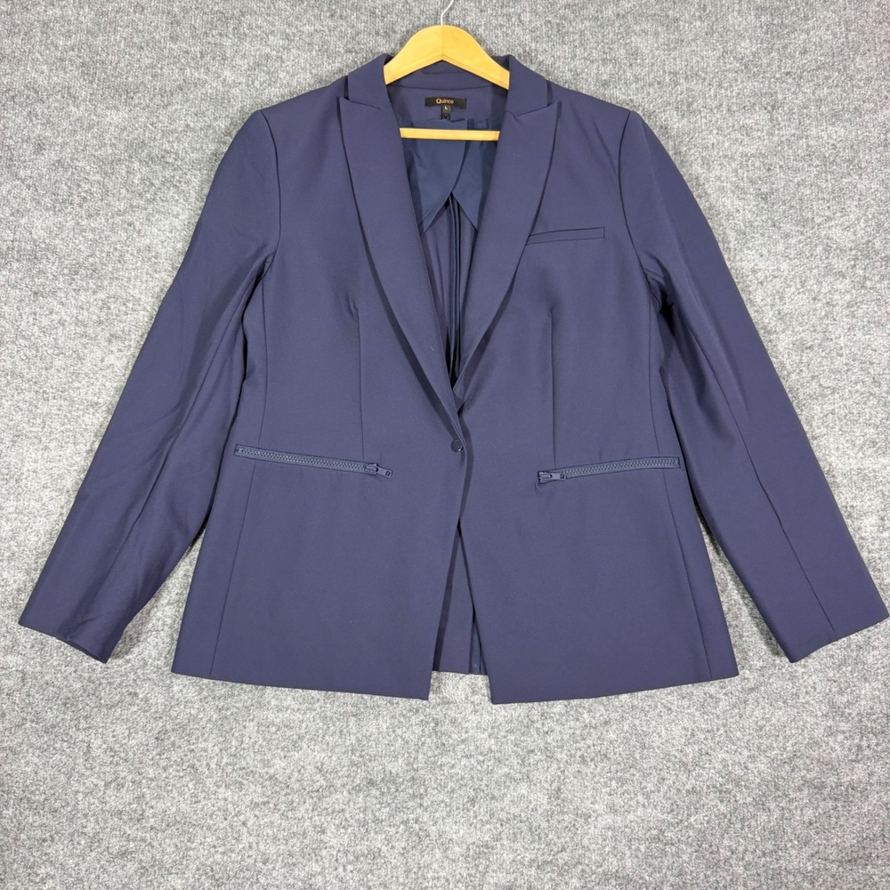 Quince Blazer Ultra-Stretch Zipper Pocket Womens L Navy Blue Professional EUC